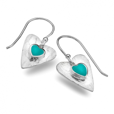 Turquoise Textured Heart Drop Earrings